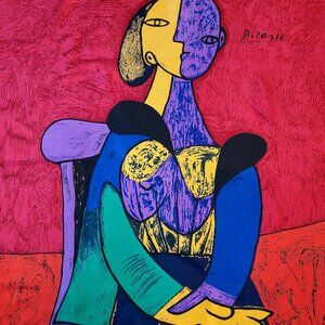 VTG Picasso Scarf Multicolor Cubism 34 X 34 Post Mod 80s